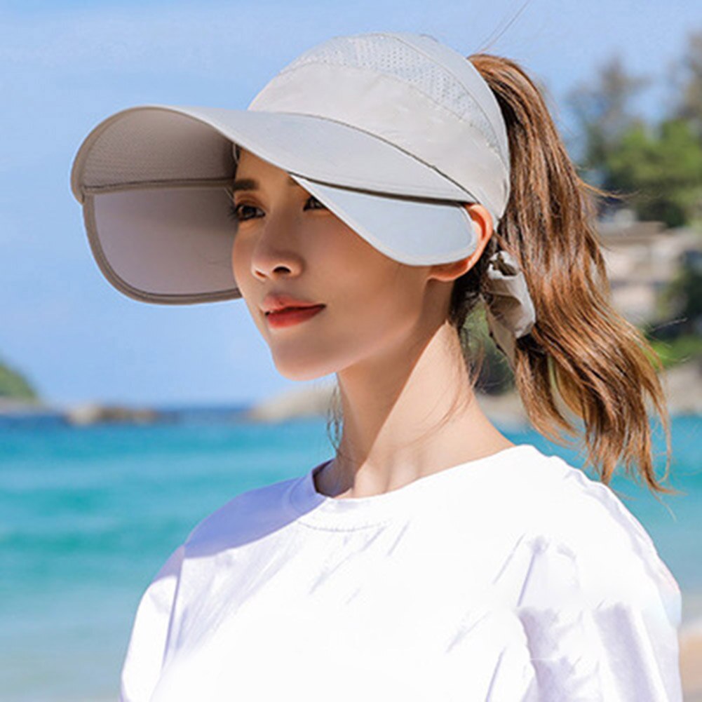 gorra de sol retráctil para mujer gorra de sol unisex UV sombrero gorra de playa: Gris