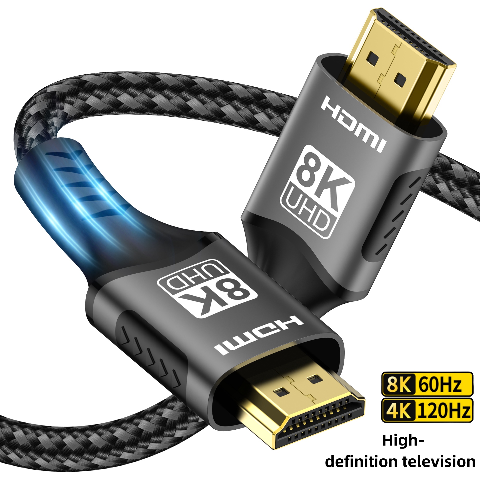 10K 8K HDMI-Kabel 2.1, verfügbare Längen zur Auswahl, Ultra-Hochgeschwindigkeits-HDMI-Kabel, geflochtenes Kabel, 48 Gbit/s, 8K bei 60 Hz / 4K bei 120 Hz, ARC 3D: WHITE / 5m
