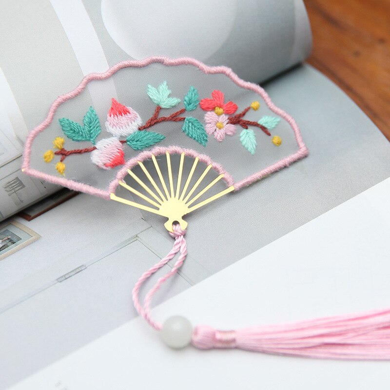 Chinese Bookmark DIY Flower Embroidery Kit Handmade Needlework Cross Stitch Handwork Art Sewing Craft Unfinished: 6 / with plastic hoop