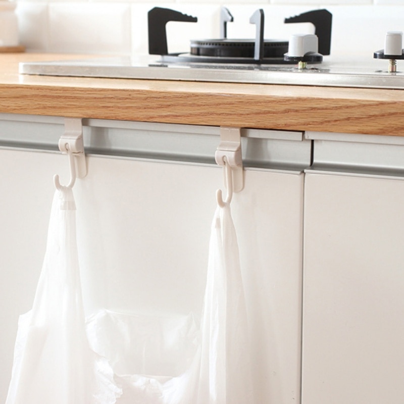 2pcs Swivel Hook Kitchen Sink Cabinet Door Hook Door-Back Garbage Bag Plastic Hook Bathroom Kitchen Organizer Hanger