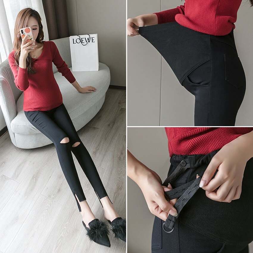 Gravide kvinder leggings split cut cut fødder blyant bukser stretch mave lift gravide kvinder bukser