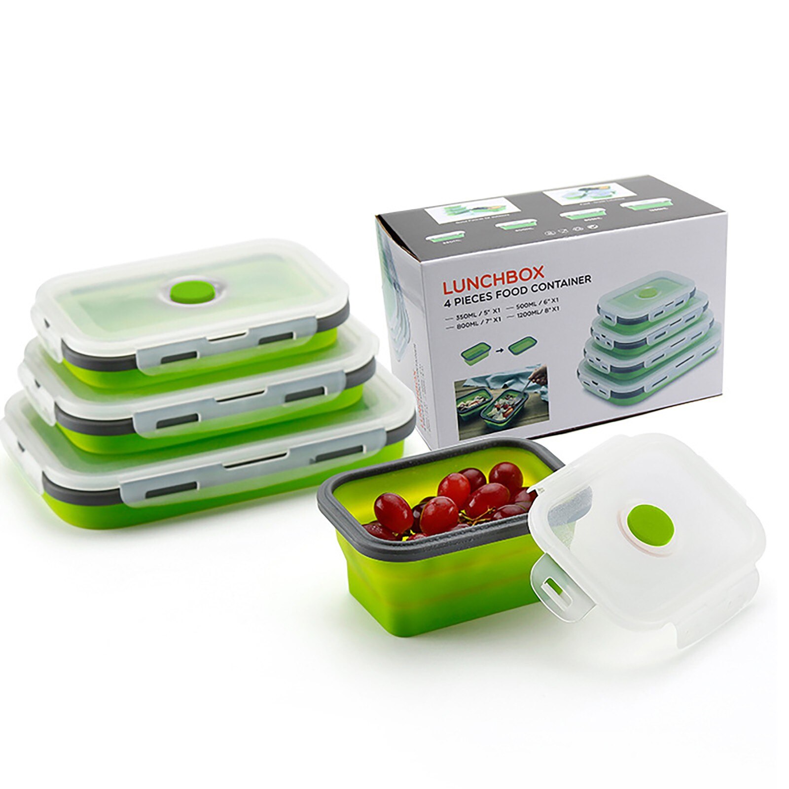 4 Pcs Silicone Collapsible Outdoor Lunch Box Food Storage Container Eco-friendly Microwavable Portable Reusable Picnic Camping