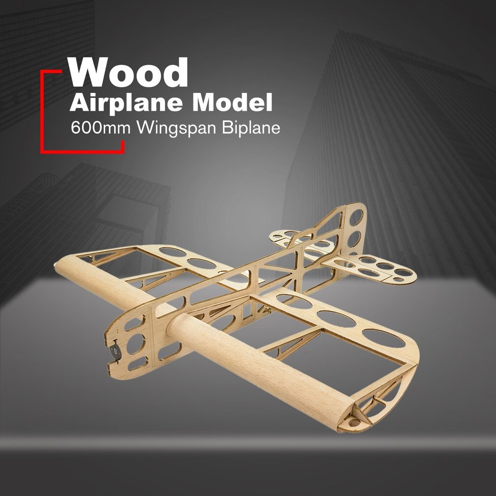 Balsahout Training Vliegtuig 600Mm Spanwijdte Tweedekker Rc Vliegtuig Woodiness Model Speelgoed Diy Kit/Pnp Voor Kid