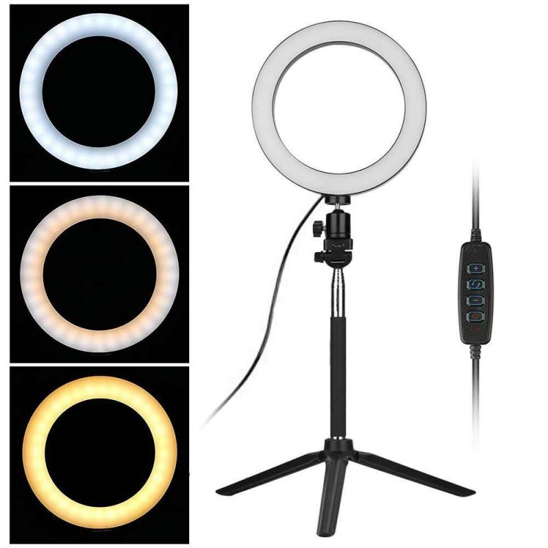 8/10" White/Black USB Interface Dimmable LED Selfie Ring Light Camera Phone Photography Video Makeup Lamp With Tripod Phone Clip