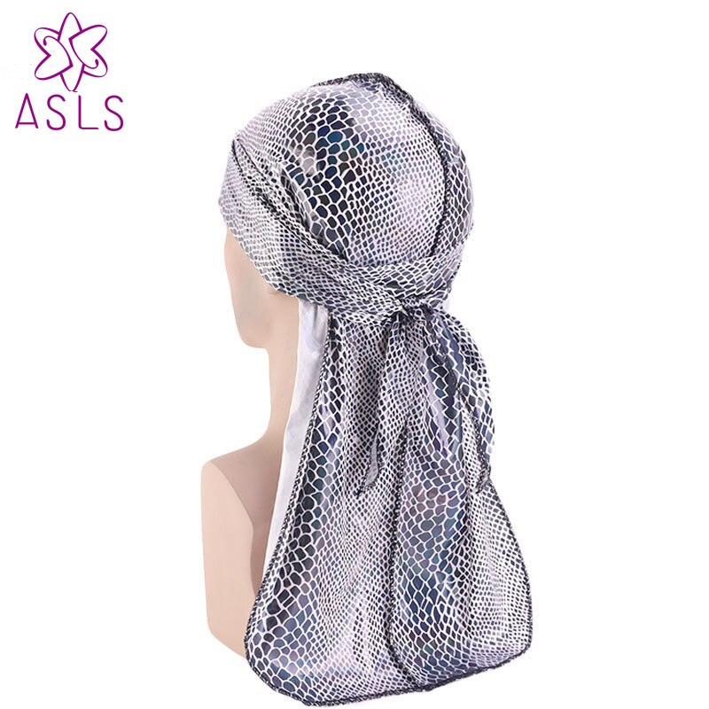 turbante Durag sedoso con estampado de cocodrilo Unisex pelucas Durags Doo Bandanas de abrigo para la cabeza Biker pirata sombrero accesorios para el cabello: Blanco