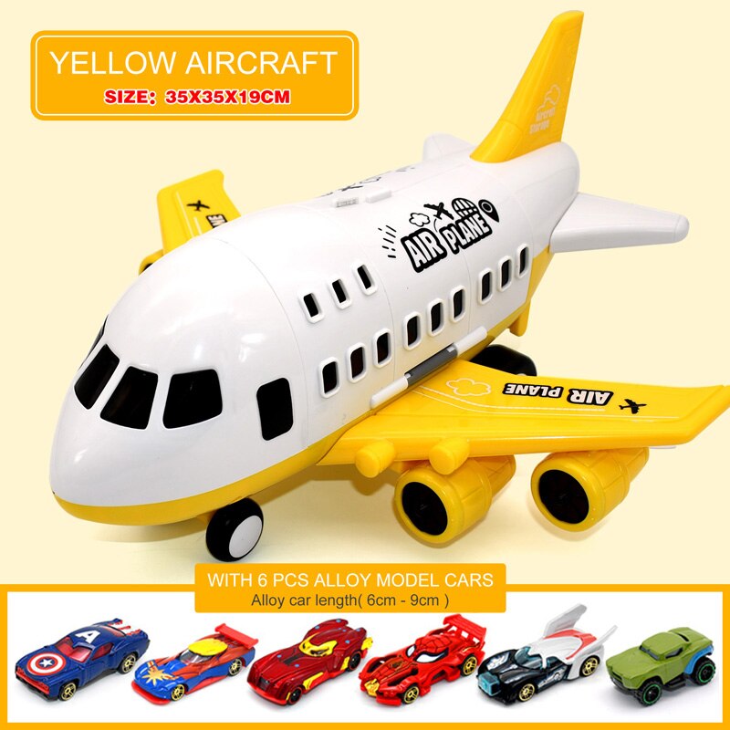 Simulazione Della Pista Inerzia Giocattolo Per Bambini Aeromobili di Grandi Dimensioni Passeggeri Aereo Aereo Di Linea Giocattolo di stoccaggio di Auto In Lega camion veicoli: yellow plane 6 car