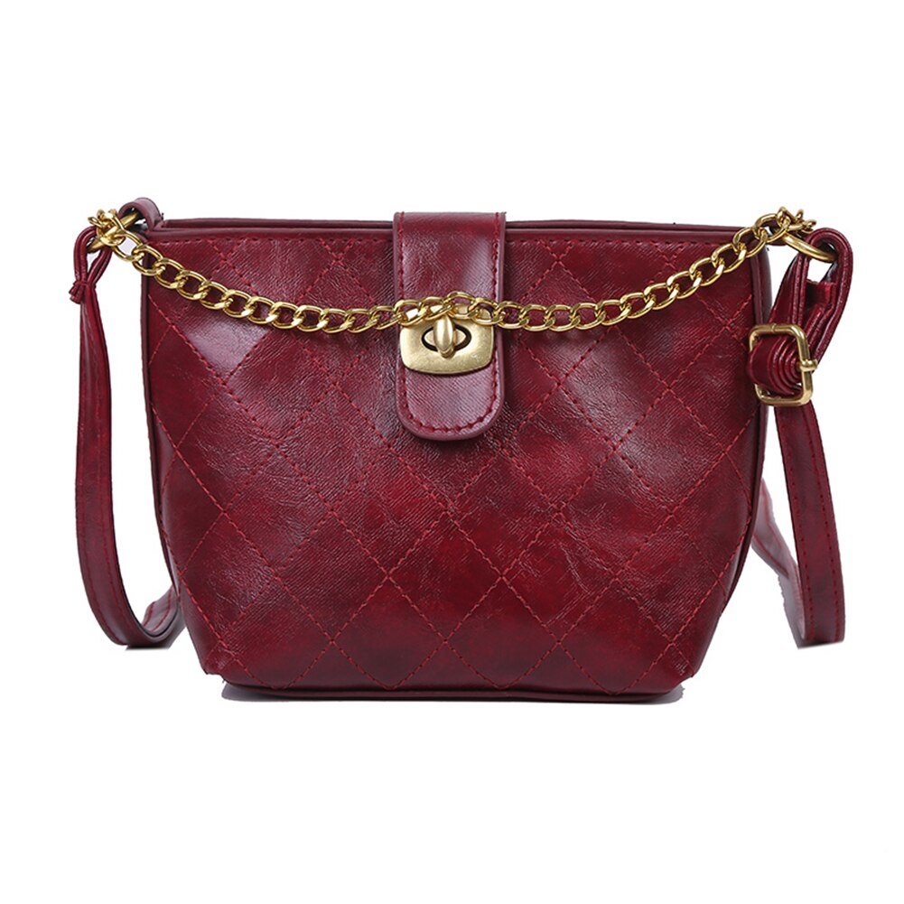 Frauen Schulter Umhängetaschen PU Leder Einfarbig retro Umhängetasche Für Weibliche Damen Schlinge Kette Eimer Handtasche: Burgund
