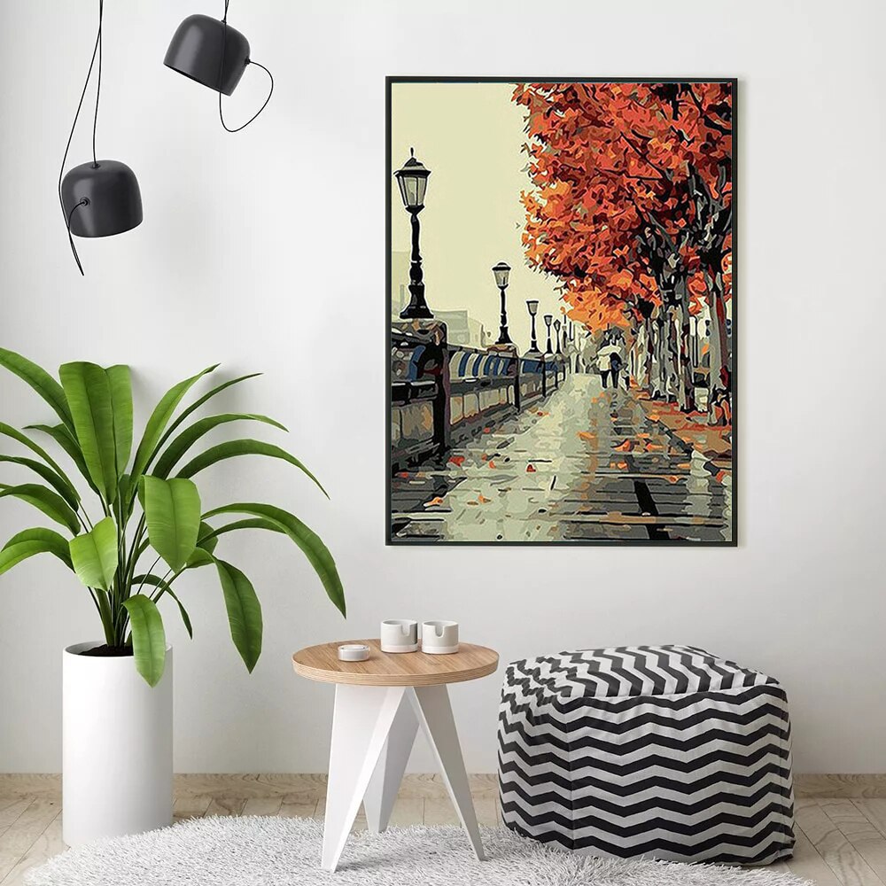 Huacan målning av siffror landskap handmålad bild för nummer landskapsritning canvas heminredning