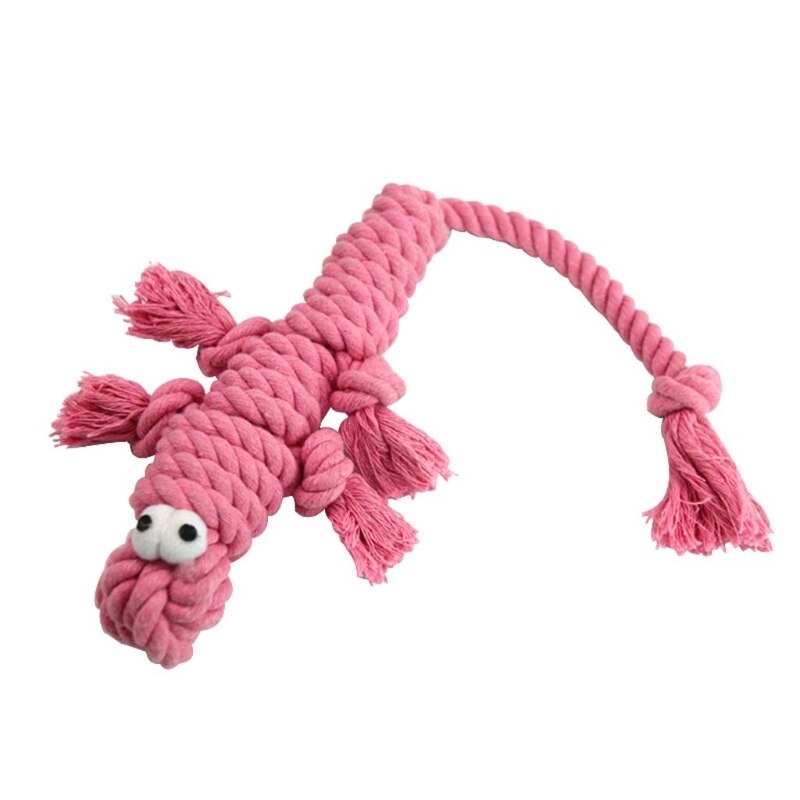 Durable Crocodile Doll Tough Dog Clean Teeth Cotton Rope Chewing Toy Puppy Chew: Pink