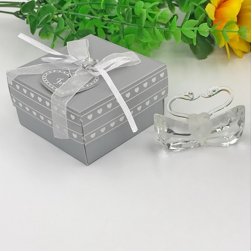 【katerose】 romantisk bryllup favoriserer krystal kysse svane i sølv boks fest dekoration gaver til gæst
