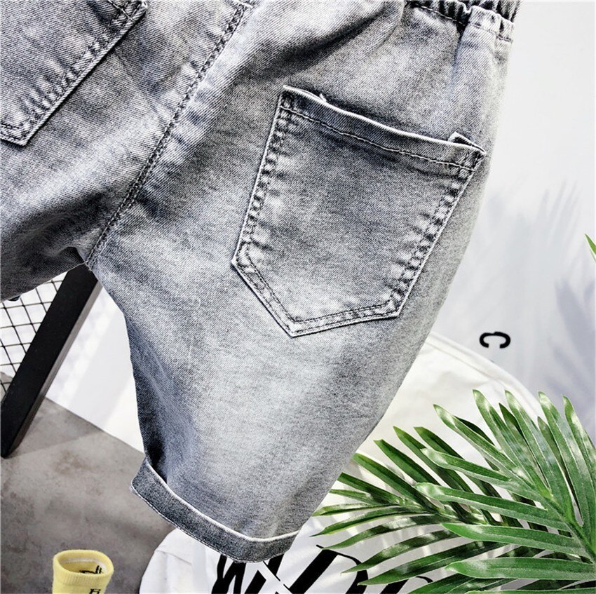Zomer Peuter Jongens Shorts Casual Pocket Denim Broek Elastische Taille Jeans Voor Jongens Mode Katoenen Baby Shorts 2 3 4 5 6 Jaar: Grijs / 6T