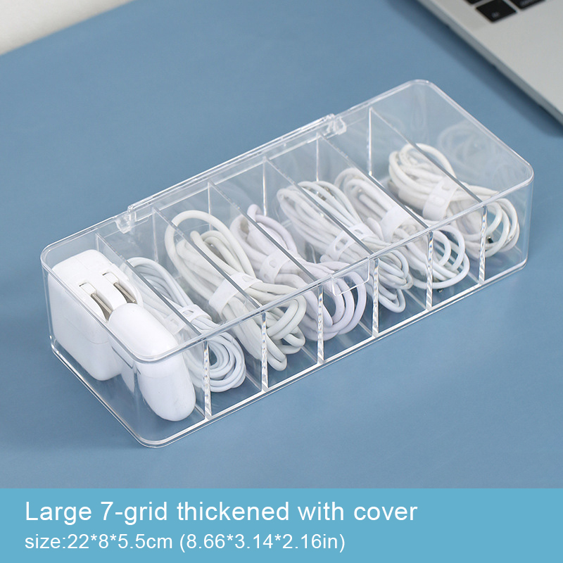 The transparent plastic Data Cable Storage Box household cable MobilePhone Charger Charging Cable Finishing Box Divided Grid Box: Yellow