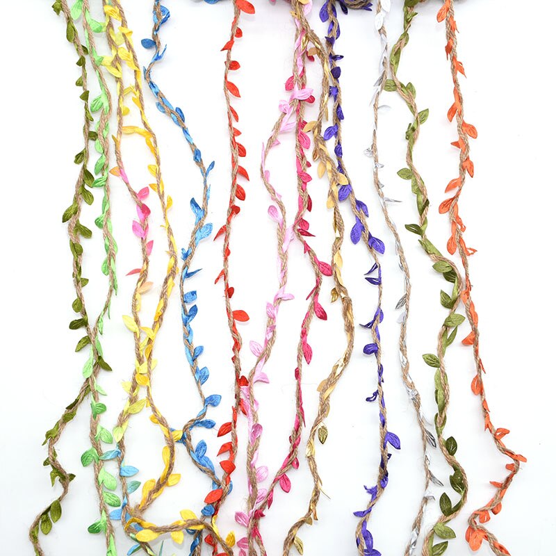 5M Simulation Green Leaves Weaving Jute Rope Ribbon for Restic Wedding Birthday Decoration Flower Bouquet Packaging Rattan