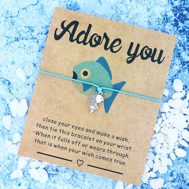 Adore You Fish Wish Bracelet Fish Charm Lucky Wish Bracelet Red String Frienship Bracelets Fish Jewelry Women Men Love Card