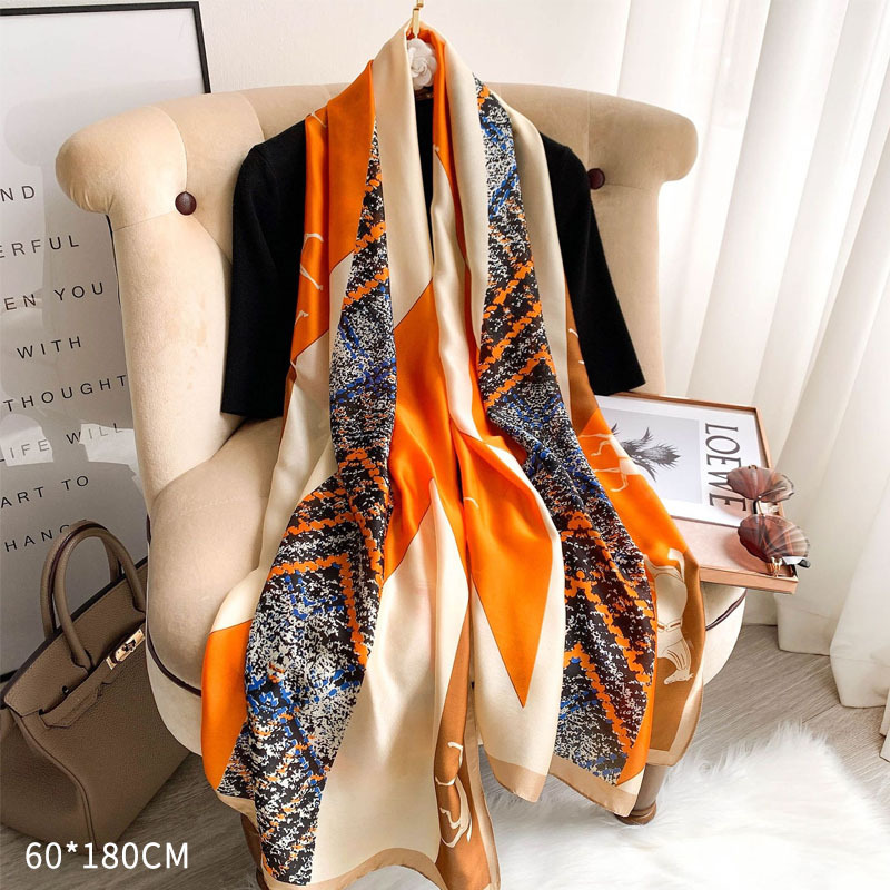 Frauen Seide Schals Sommer Sonnenschein Strand Schal Weibliche 60*180cm die Seide wickelt Kopf Hijab Dame Halstuch Weichen Satin- schals Foulard: ZSD-3-Orange
