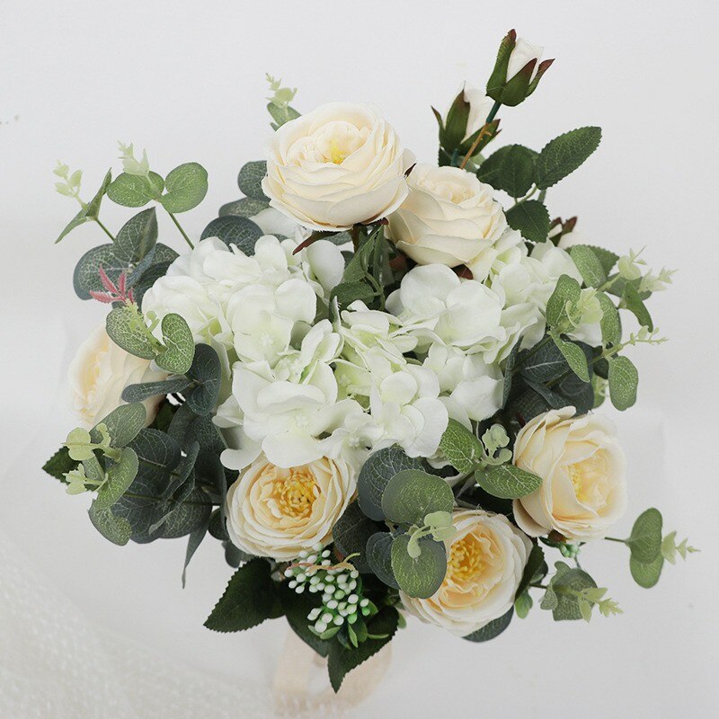 SESTHFAR Weiß Grün Pfingstrosen Rose Hochzeit Strauß Boho Künstliche Brautjungfern Hält Blumen Braut Eukalyptus Hand Strauß