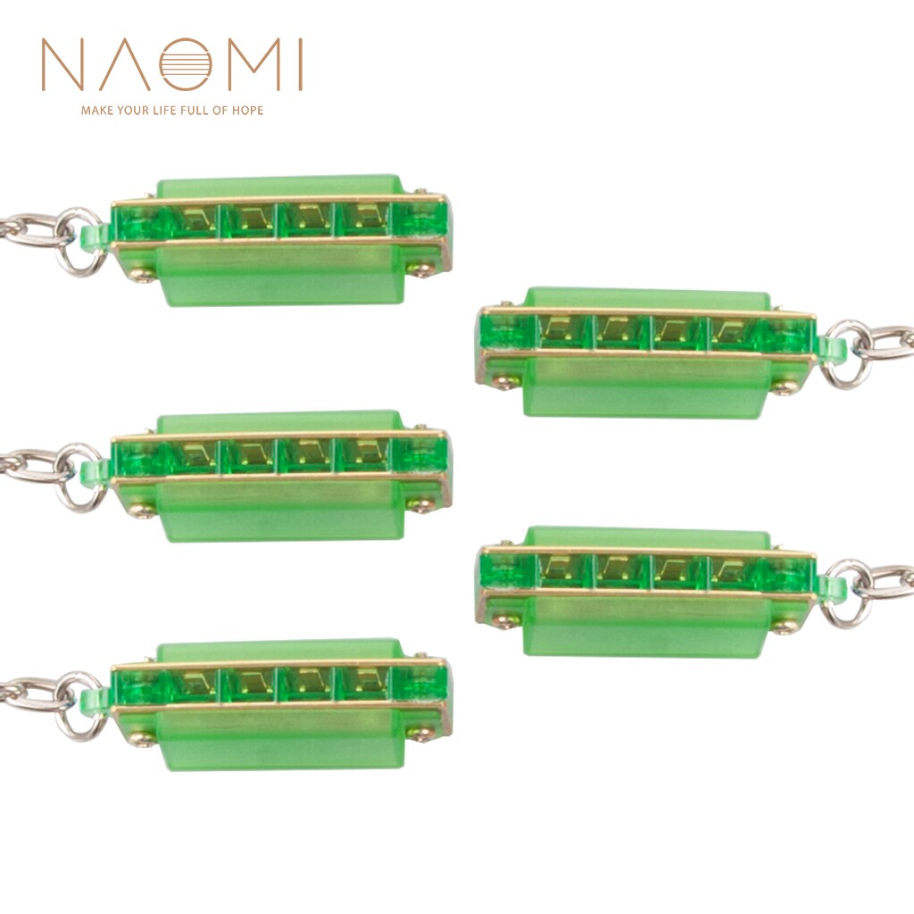 Naomi 5 Stuks 4 Hole 8 Tone Miniharmonica Sleutelhanger Key Ringen Speelgoed Groen Voor Muziek Muziekinstrument