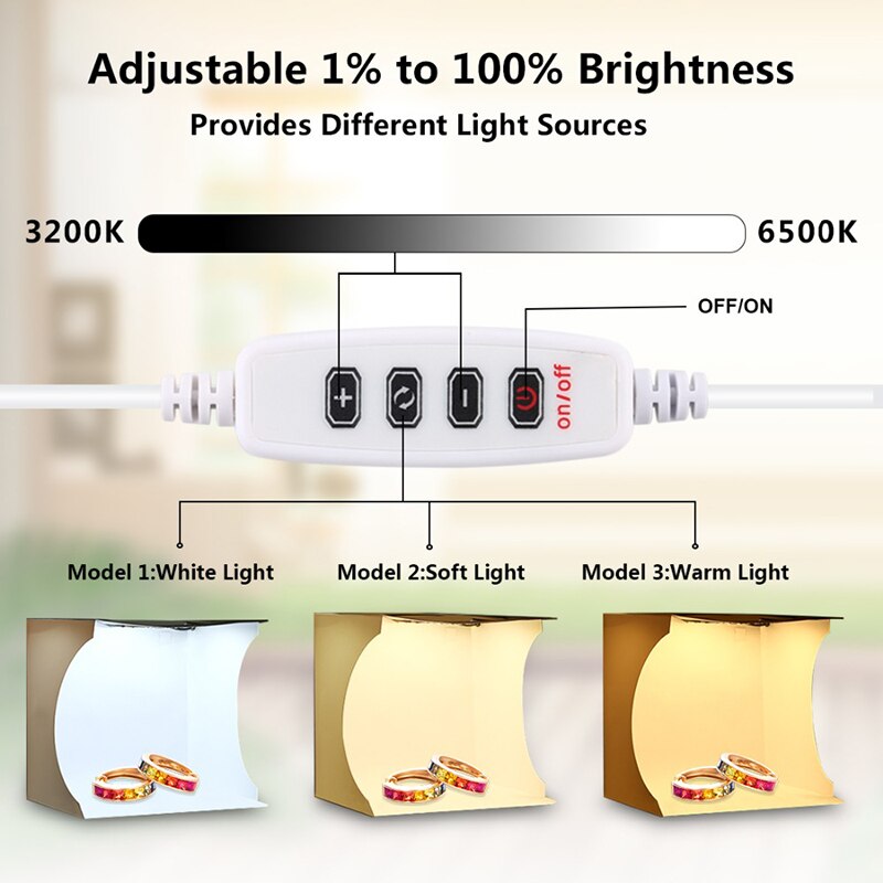 20cm Mini Foldable Photo Studio Box Photography Lightbox Studio Shooting Tent kit with LED Ring & 6 Color Backdrops