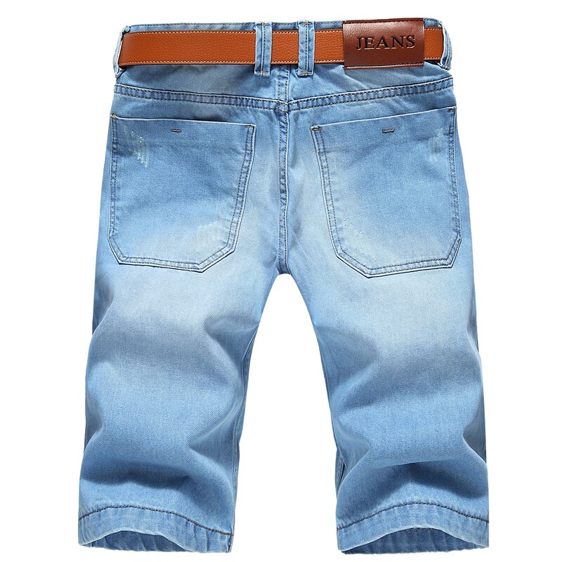 Summer Casual Light Blue Short Jeans Short Pants Size 42 No Belt Large Size Men Holes Denim Shorts Male Short Jeans