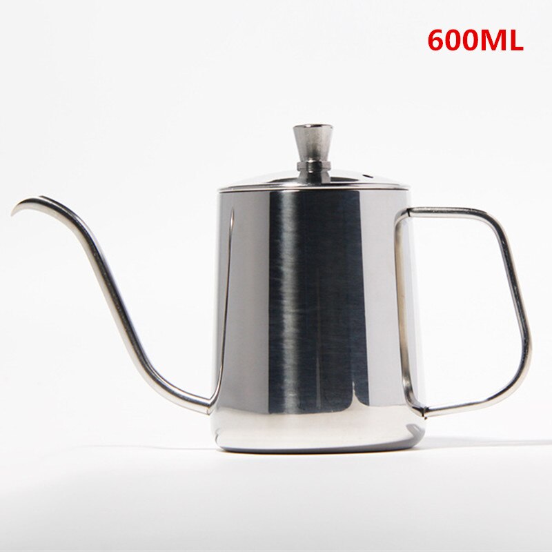 Tetera de goteo de 350ml y 600ml, teflón antiadherente para café o té, hervidor de goteo de acero inoxidable con cuello de cisne y boca fina: Silver 600ml