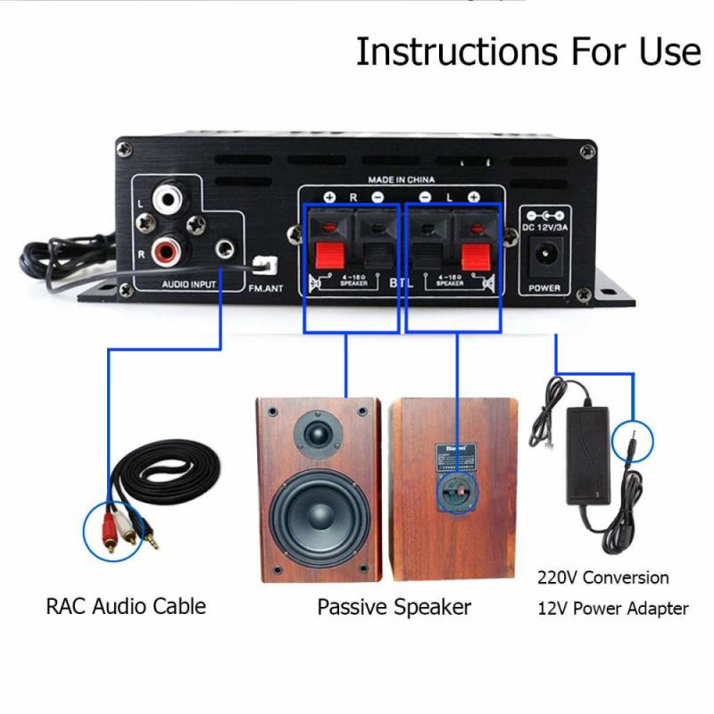 AK380 12V 400W + 400W Power Amplifier Audio Karaoke Home Theater Amplifier 2 Channel Bluetooth Mini Amplifier USB/SD AUX Input