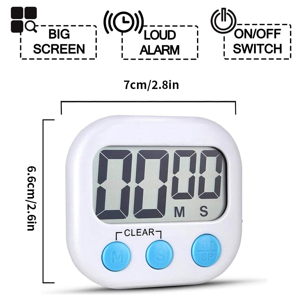 2PCS Digital Timer Kitchen Timer Magnetic Countdown Timer White Kitchen With Loud Alarm For Cooking Classroom Teacher
