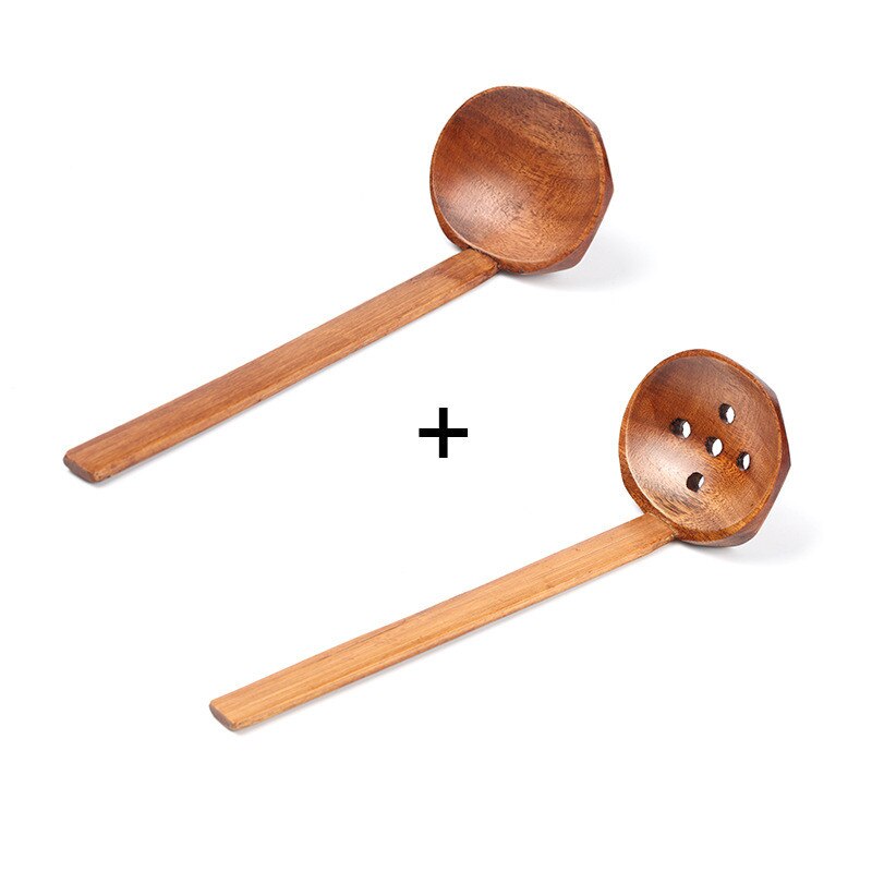 Cuchara de sopa de Ramen, cuchara de sopa de fideos japoneses con agujeros, cuchara grande de madera de cocina coreana, cuchara de madera: 2PCS set