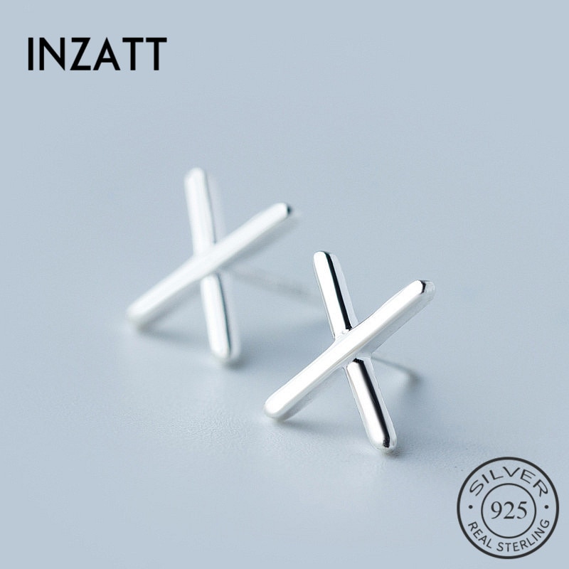 Inzatt Real 925 Sterling Zilver Minimalistische Letter X Liefhebbers Stijl Stud Oorbellen Charm Mannen Oorbellen Sieraden Accessoires