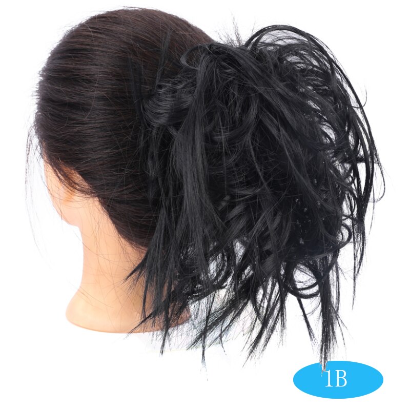AOOSOO 7 pulgadas moño desordenado moño Tousled diadema elástica Chignon Pelo Rizado Scrunchie Updo cubierta sintético cabello para mujeres: 1B