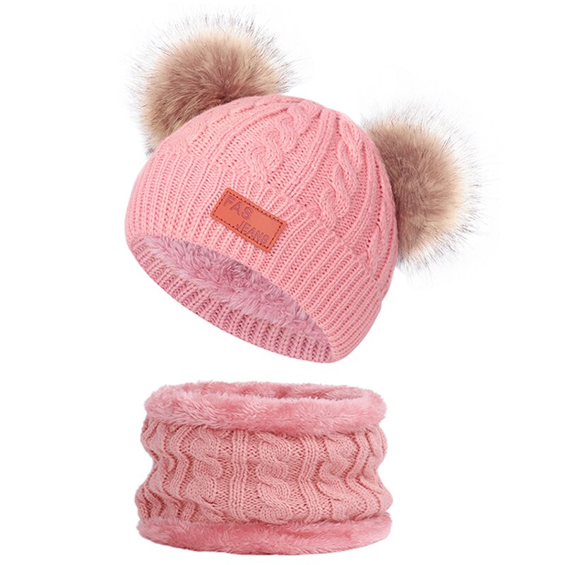 Søde børns strikket hat og tørklæde hat beanie-cap pompom furry ball baby hatte strikket nyfødt baby hat beanie pompom-cap