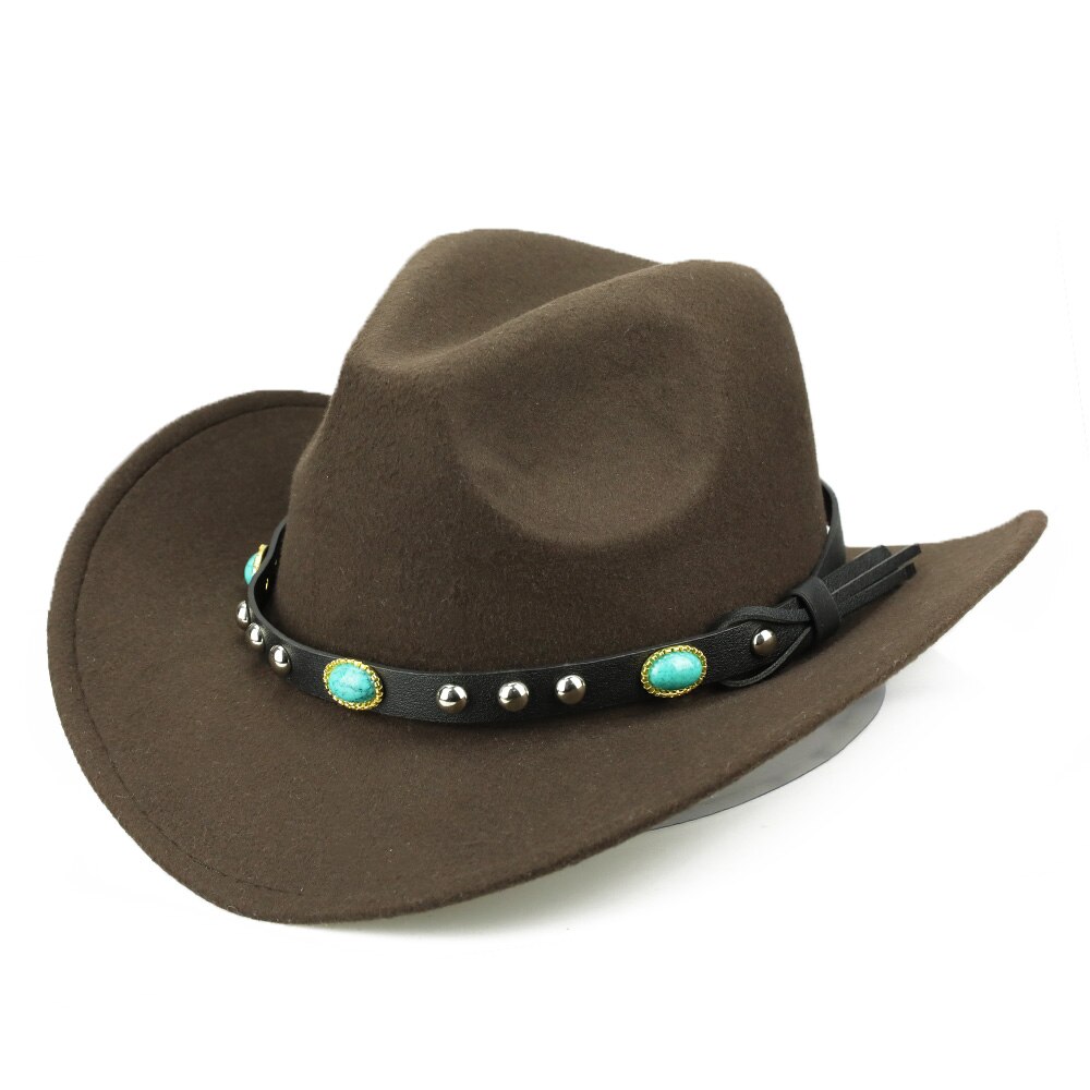 YY destacada cinturón vaquero sombrero de los hombres de invierno de sombrero con visera de Jazz Panamá de tapas las mujeres Vintage sombrero sombreros Salvaje Oeste: Brown Cowboy Cap