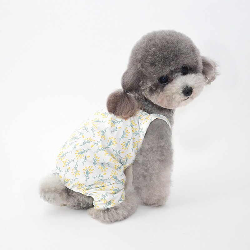 Hundepysjamas blomsterklær til små hunder katt pyjamas hund valp jumpsuit stropp sovetøy varme klær frakk yorkshire 30e: Gul / Xl