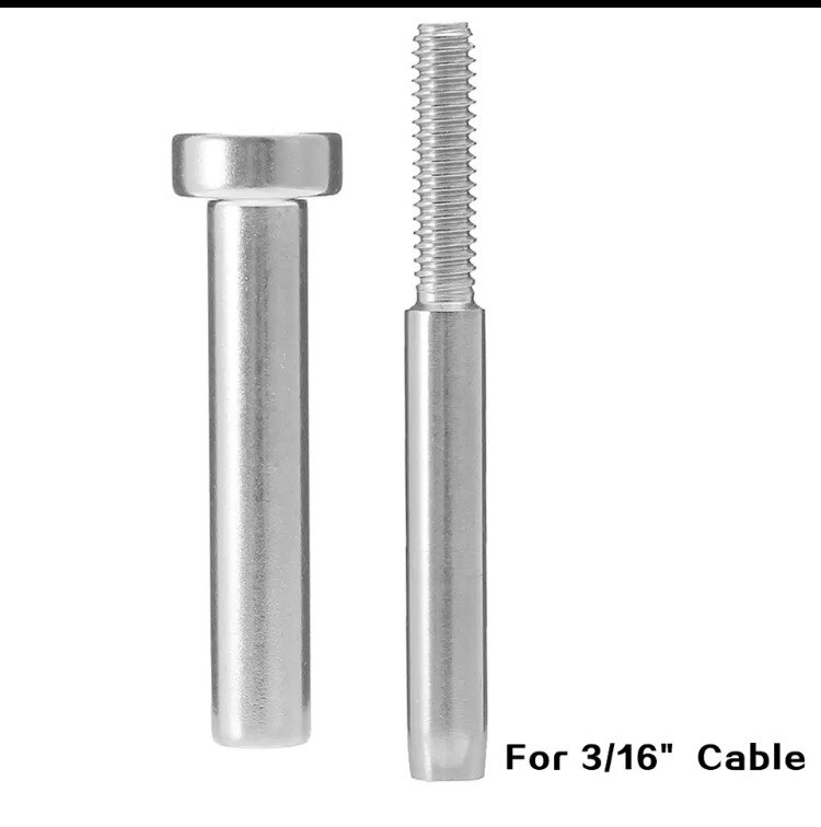 Stainless Steel Invisible Receiver Stud Swage 1/8 3/16 Cable Railing Cable Threaded Terminal Wire Rope End Fitting