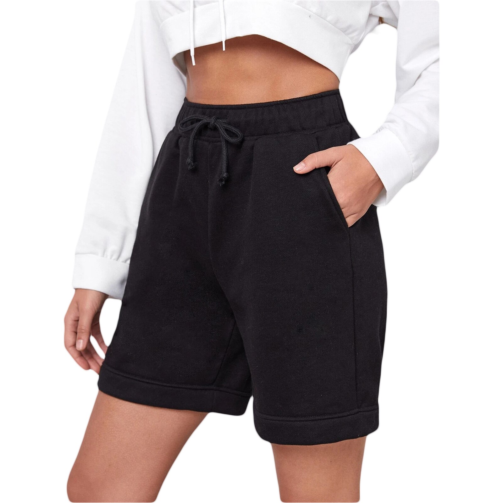 Mode Eenvoudige Solid Shorts Vrouwen Hoge Taille Trekkoord Straight Shorts Zomer Casual Shorts Joggingbroek Streetwear