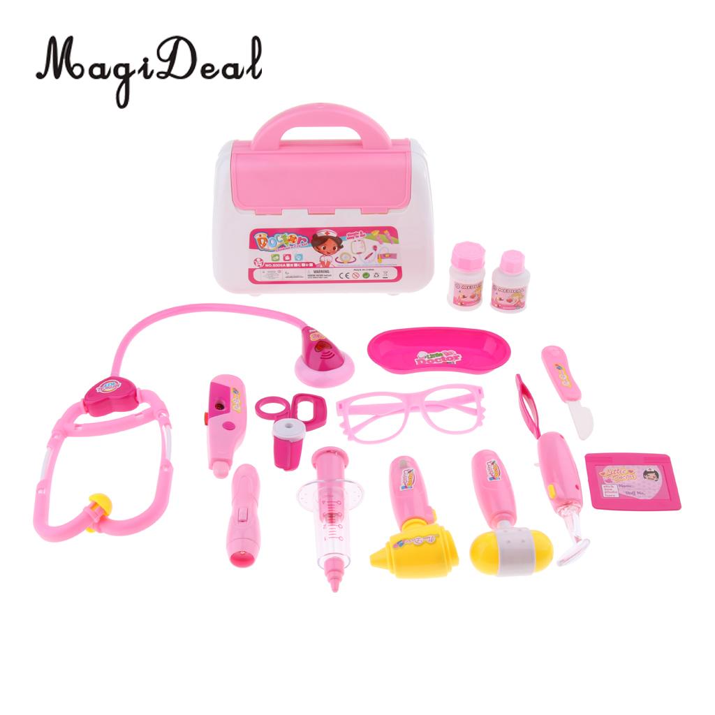 15pcs Nurse & Doctor Working Tools Kits Pretend Playset Case Kit Developmental Role Play Toys Pink