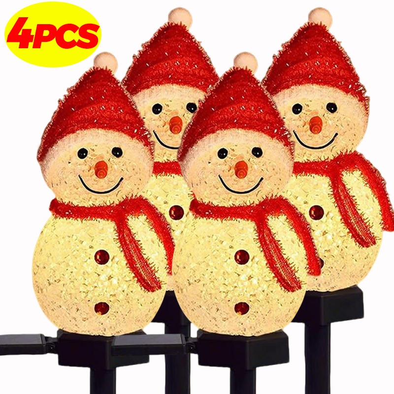 Christmas Pathway Lights Solar Powered LED Snowman Lamps Outdoor Ground Stake Light For Garden Patio Pathway Yard Decorations