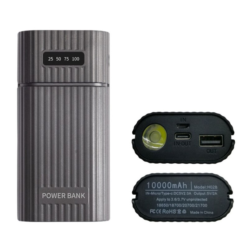 Cargador USB Universal con linterna LED para teléfono inteligente, Kit de Carcasa de caja de batería, bricolaje, 2x18650, 18700, 20700, 21700: Black