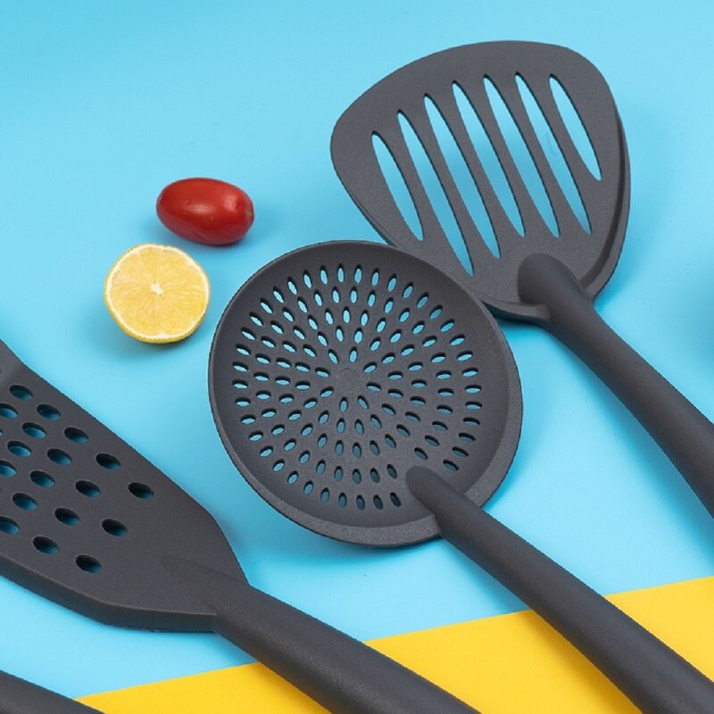 Espumadera antiadherente de nailon resistente al calor, ranurado colador, pinzas finas, utensilios de cocina de grado alimenticio