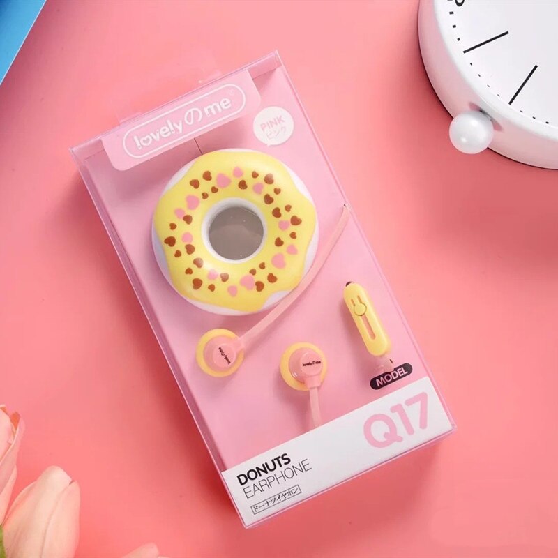 Cute Donuts Macaron Earphone 3.5mm In-ear Stereo Wired Earbuds with Mic Earphone Case for Kids Girls MP3 for IPhone Xiaomi: Pink with pacakge