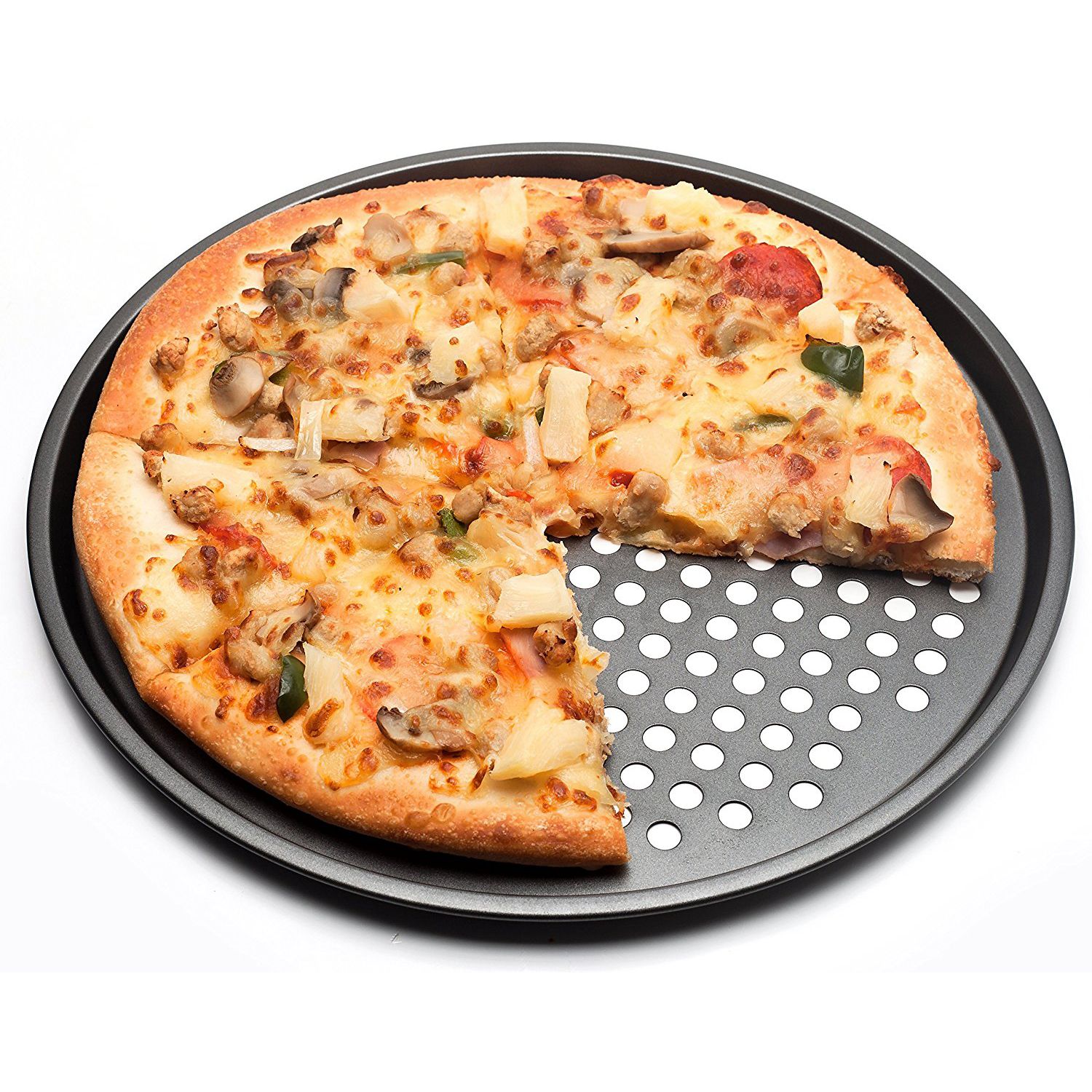 Bandeja para hornear pizzas antiadherente de acero al carbono bandeja de 32cm soporte para platos y pizzas utensilios de horno doméstico para cocina accesorios de Herramientas-Negro: Default Title