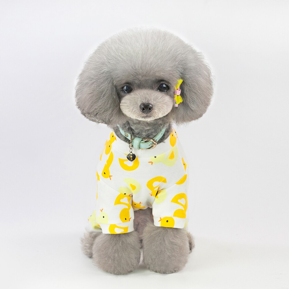 Pijama de algodón para perro, abrigo informal encantador para perros pequeños, cachorros, gatos, mono con patrón de pato, ropa para mascotas,