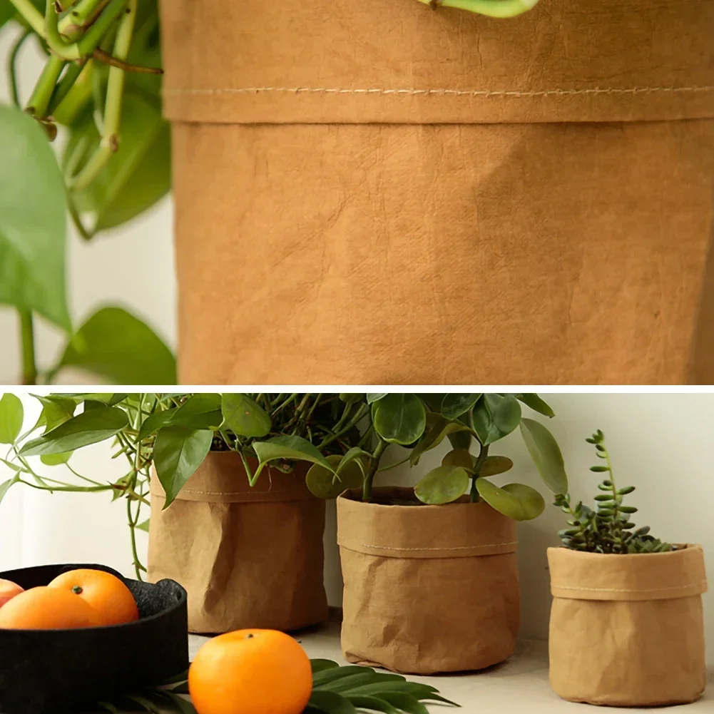 Maceta de papel Kraft lavable de 3 tamaños, macetas creativas de escritorio para flores, macetero de suculentas reutilizable, bolsa de almacenamiento multifunción