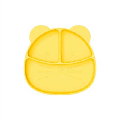 Barns silikon mattallrik integrerat tecknat mönster tillbehör barn som äter kompletterande mat tallrik sucker servis: Gul