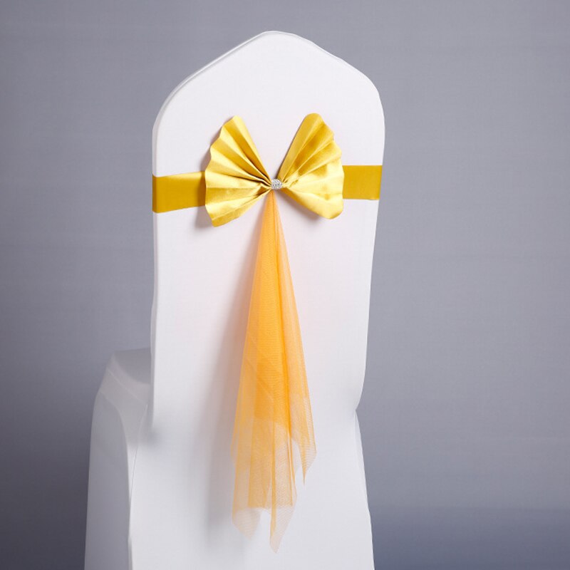 20pcs/set Organza PU leather Chair Sashes Wedding Chair Knot Cover Decoration Chairs Bow band Belt Ties For Weddings Banquet: Gold