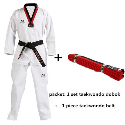 Vuxen &amp; barn taekwondo uniform + taekwondo bälte taekwondo dobok, black-v, wtf kampsport/karate/taekwondo bälte