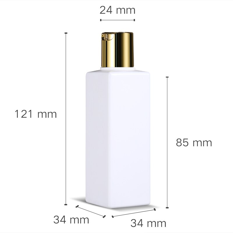 50 stk tom firkantet flaske med gulllokk for flytende kosmetiske påfyllbare flasker av matkvalitet 50ml 100ml: 100ml hvite