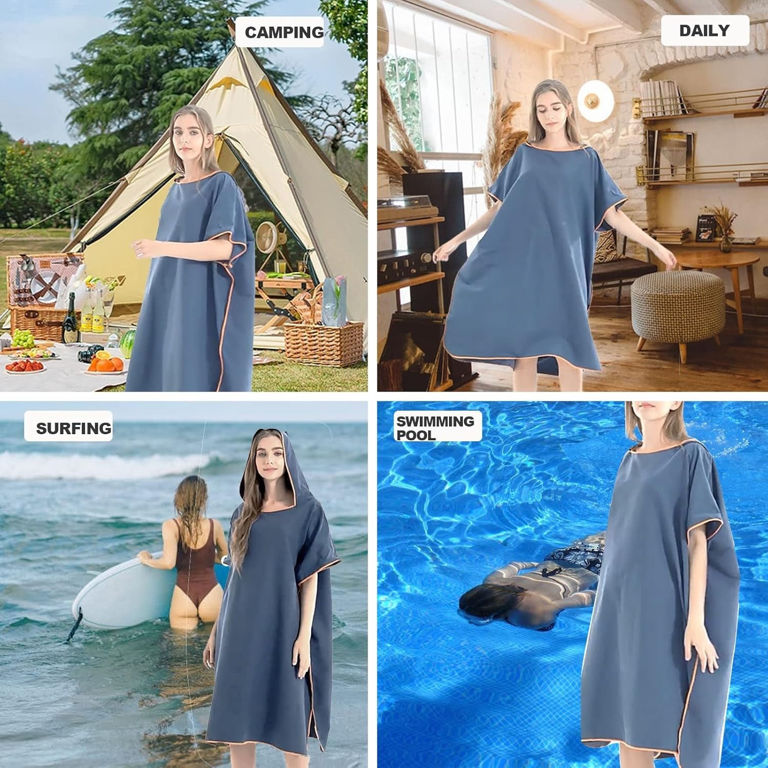 Surfponcho Aankleedhanddoek met capuchon Microvezel stranddeken Badhanddoek Zwemhanddoek Wetsuit Strandponcho