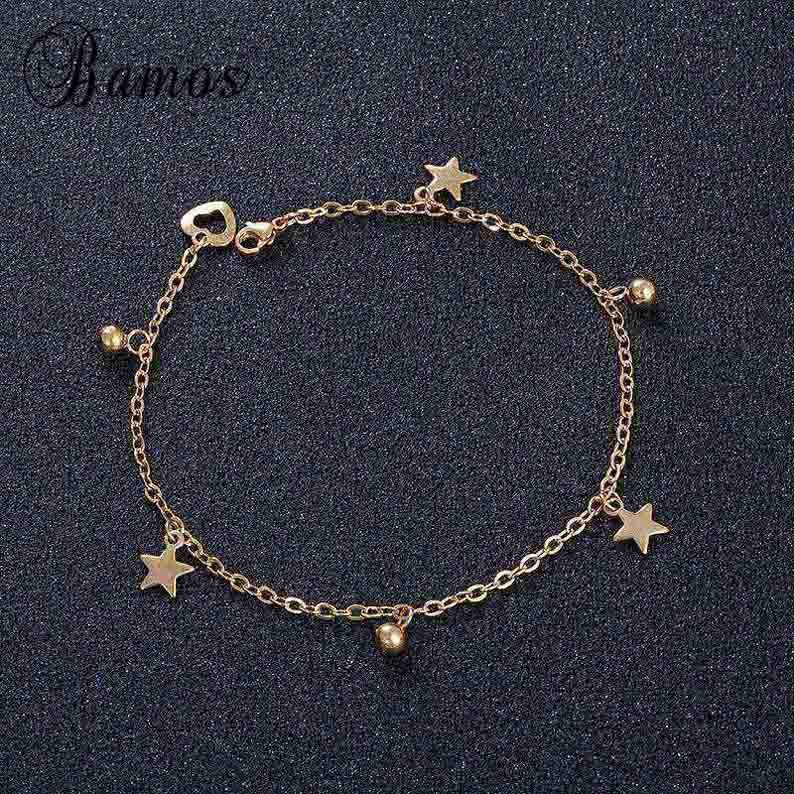 Bamos Simple & Stainless Steel Cute Star Foot Anklets For Women Gold & Silver Color Summer Barefoot Sandal Accessories: 01