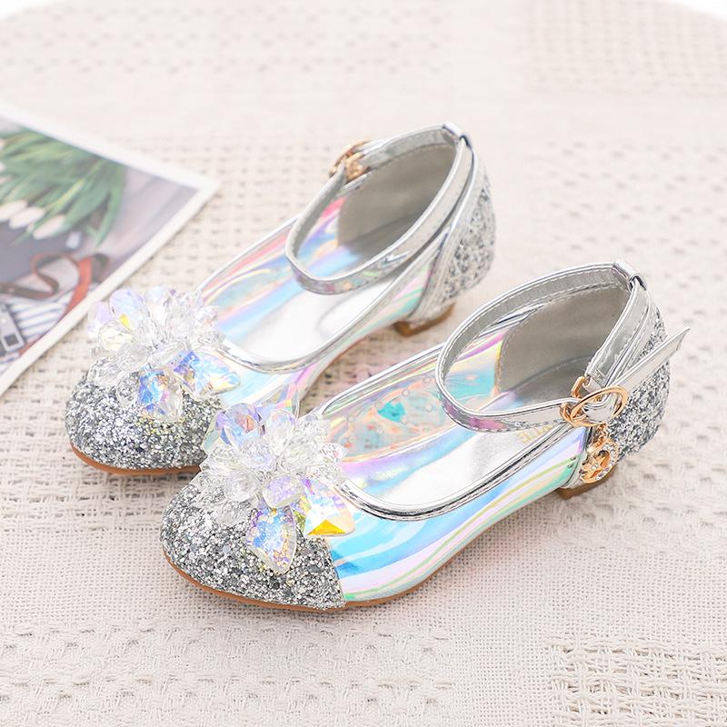 Blume kinder Schuhe Neue Strand Prinzessin Mädchen Schuhe Kinder Glitter Kristall Hochzeit Party Schuhe Infantil Chaussure Enfant B976: Silver / 26