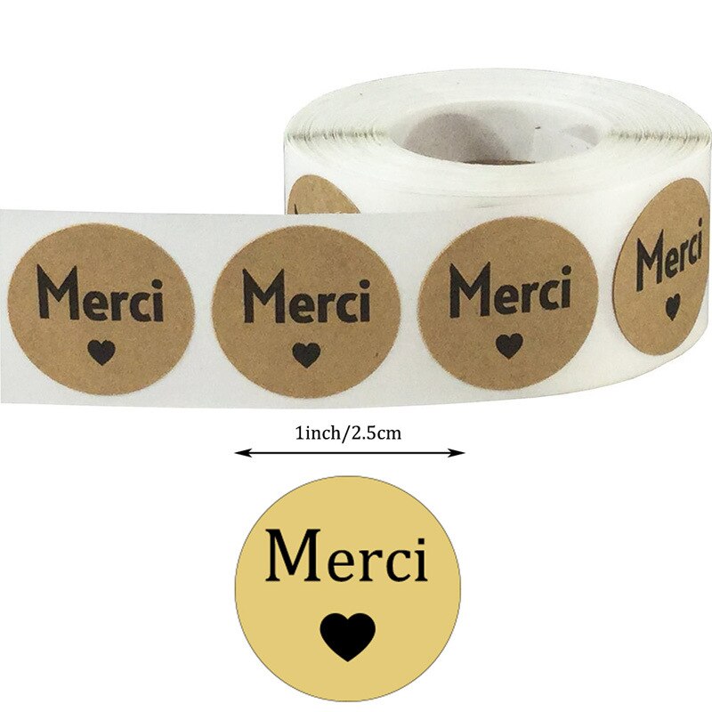 500pcs/roll 1Inch Thank You Round Sticker Kraft Paper French English Japanese Spanish Portuguese Merci Gracias Sticker Pack